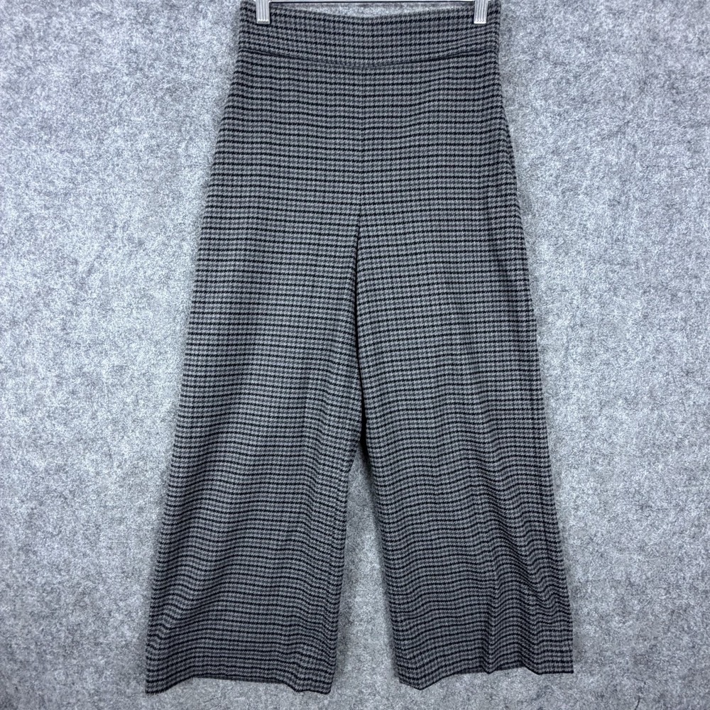 Zara Pants Womens XS Gray Houndstooth Dark Academia Career Formal Wide Leg